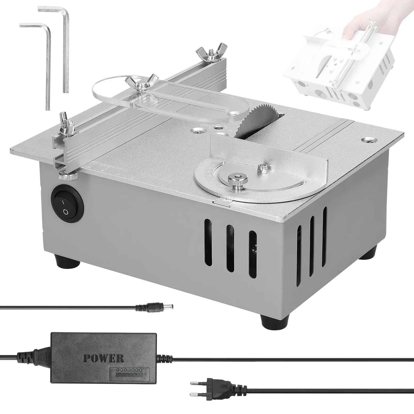 Scie Sur Table électrique mini argentée avec guide