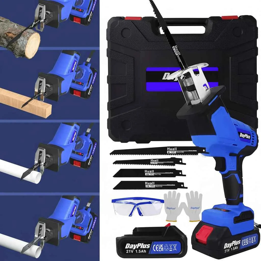 Scie Sabre sans fil bleue avec coffret noir