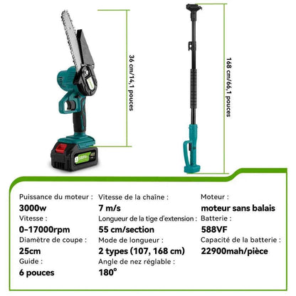 Scie À Chaîne sans fil verte avec perche télescopique