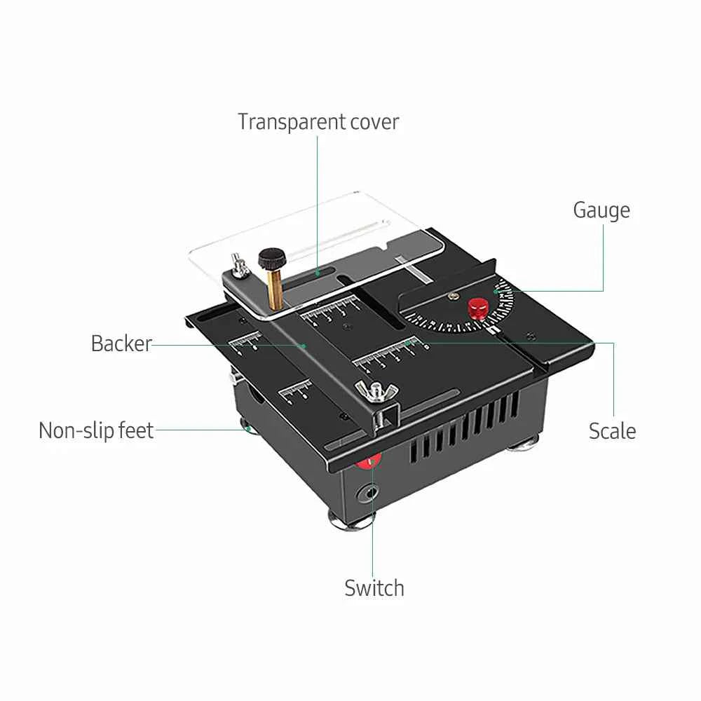 Scie Sur Table mini électrique noire avec guide rouge