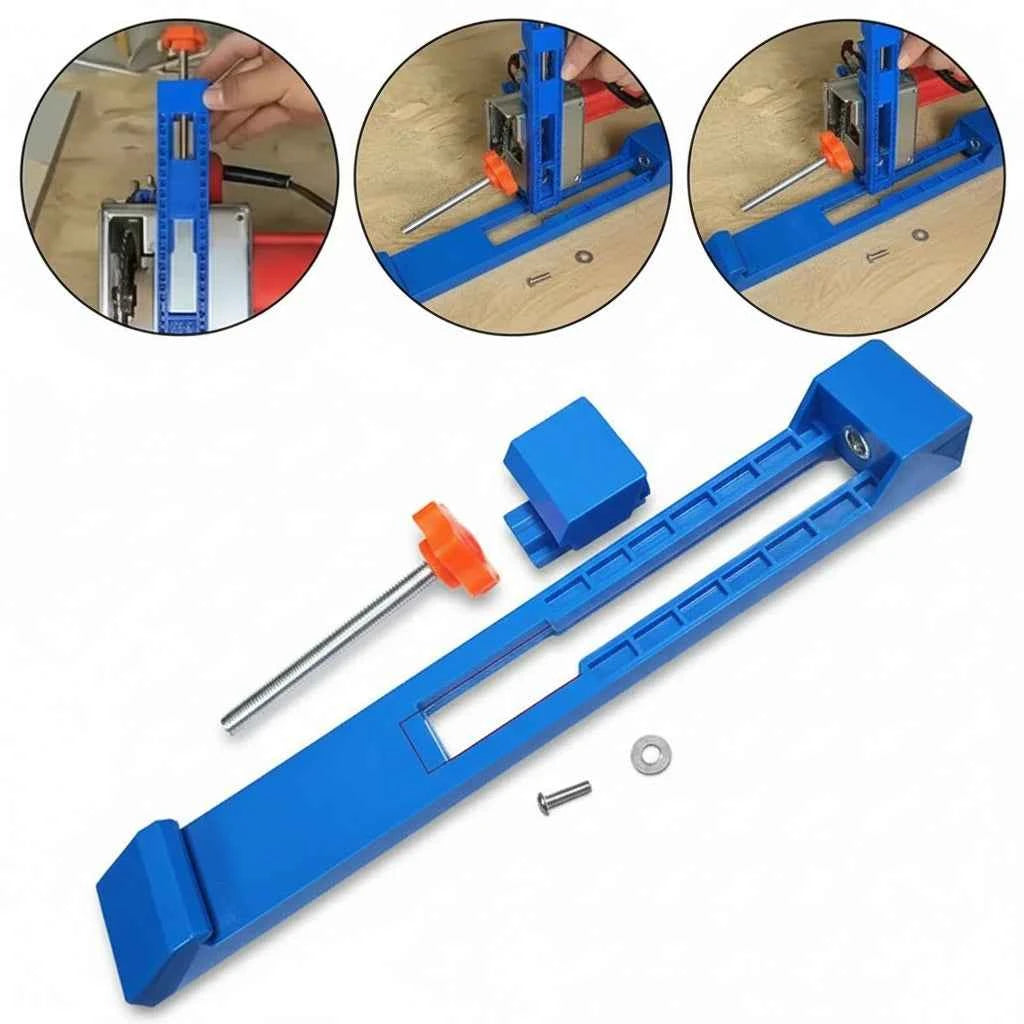 Guide De Scie avec serre joints bleus et molette orange