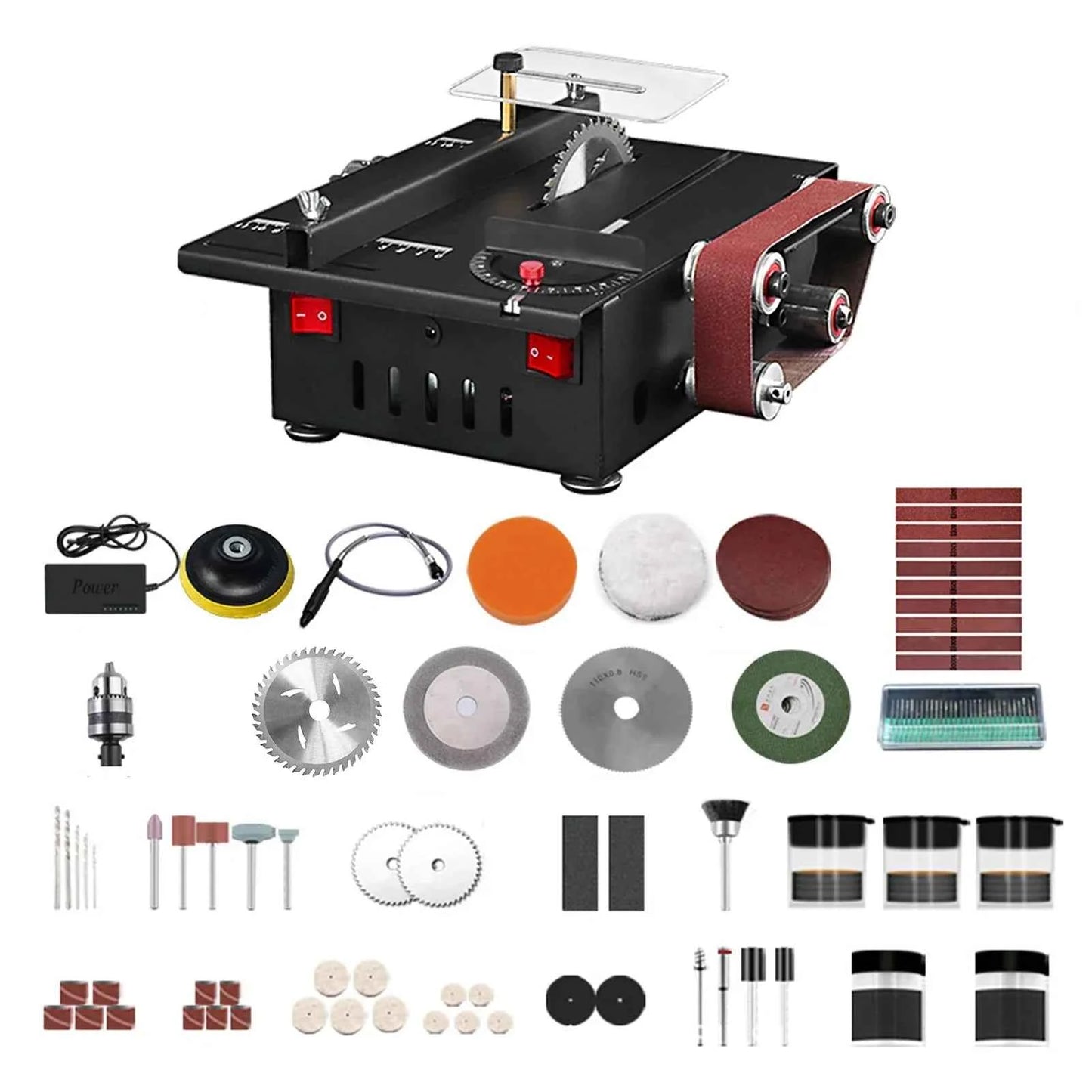 Scie Sur Table mini électrique noire avec bande rouge