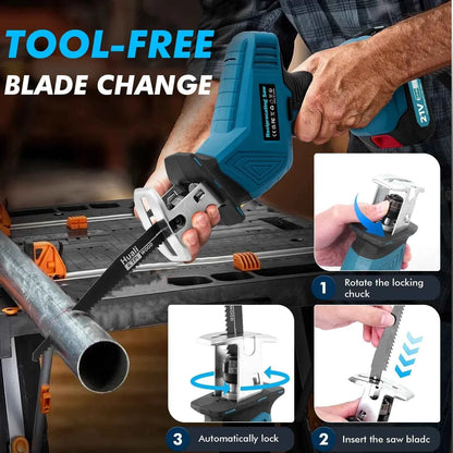 Scie Sabre sans fil bleue avec coffret et lames