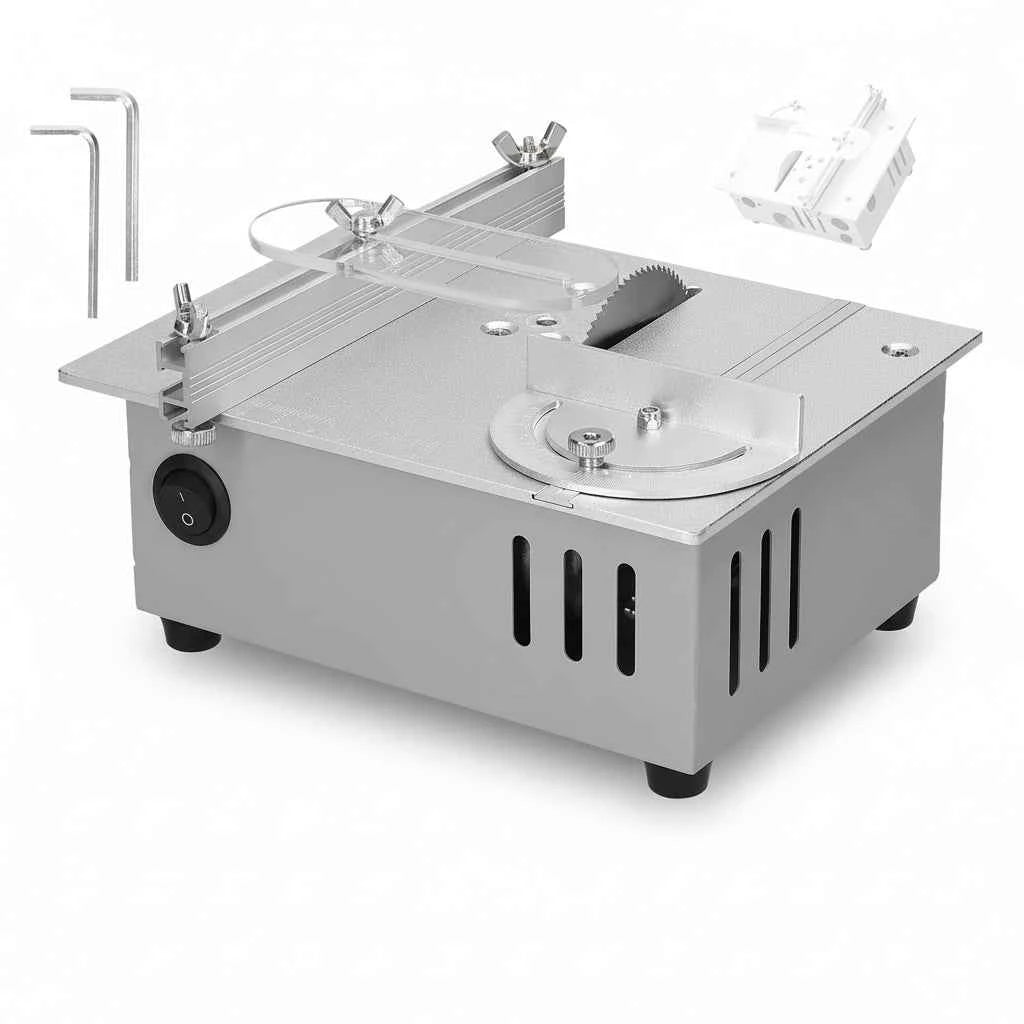 Scie Sur Table électrique mini argentée avec guide
