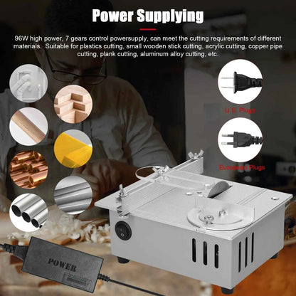 Scie Sur Table électrique mini argentée avec guide