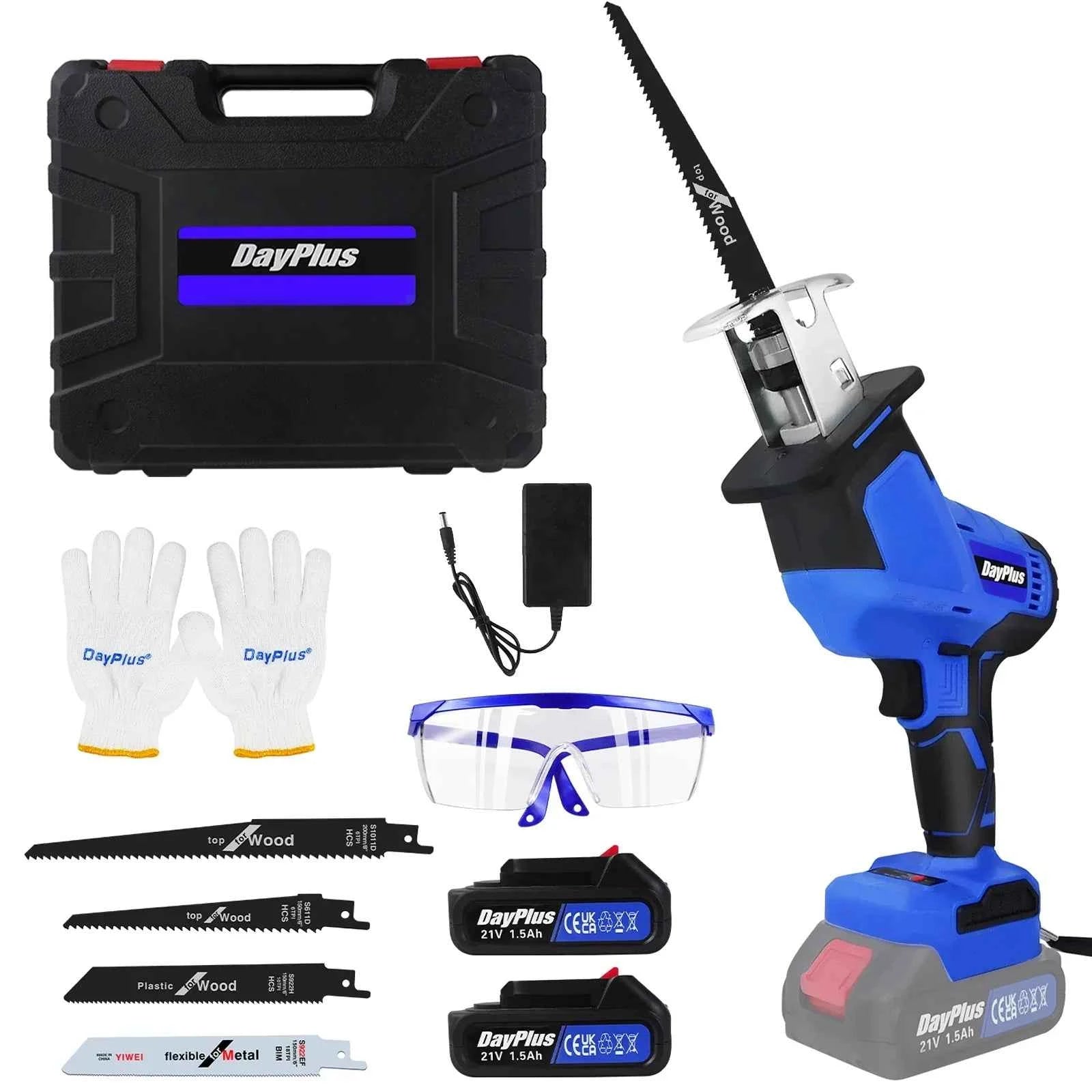 Scie Sabre sans fil bleue avec coffret noir
