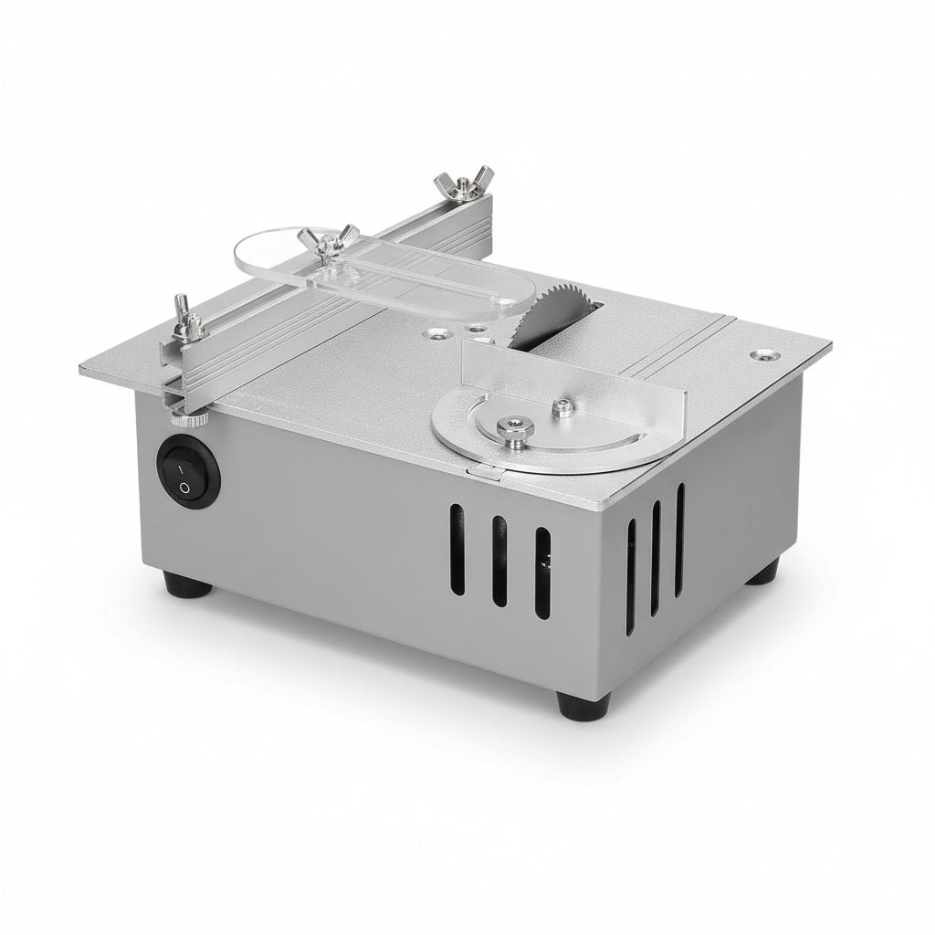 Scie Sur Table électrique mini argentée avec guide