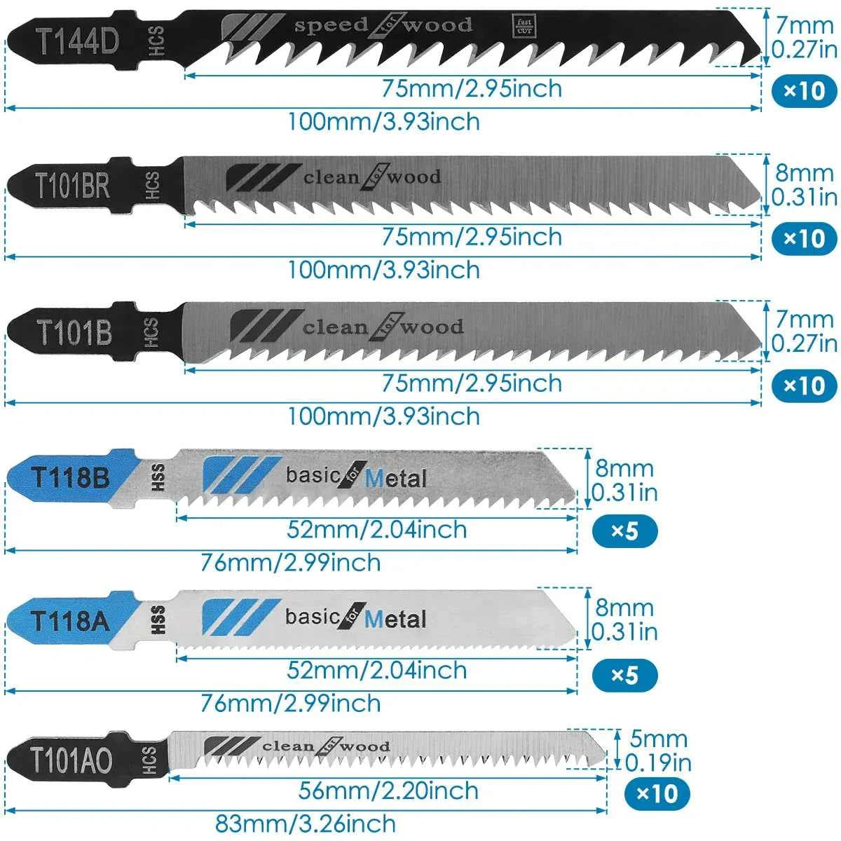 Lame De Scie Sauteuse noires et bleues pour bois métal