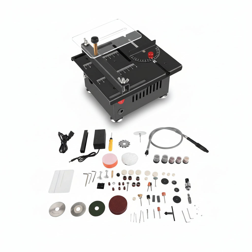 Scie Sur Table mini électrique noire avec guide rouge