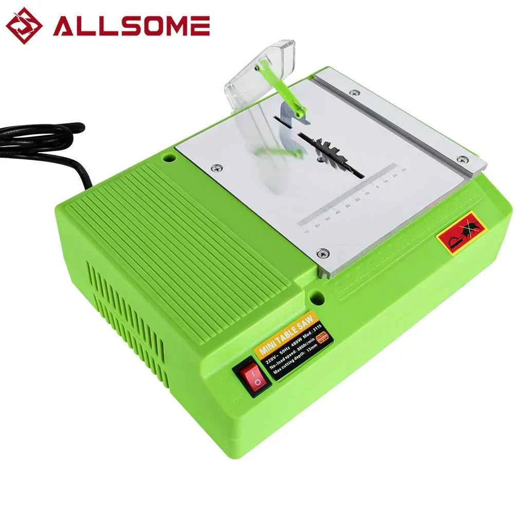 Scie Sur Table mini électrique verte avec capot transparent