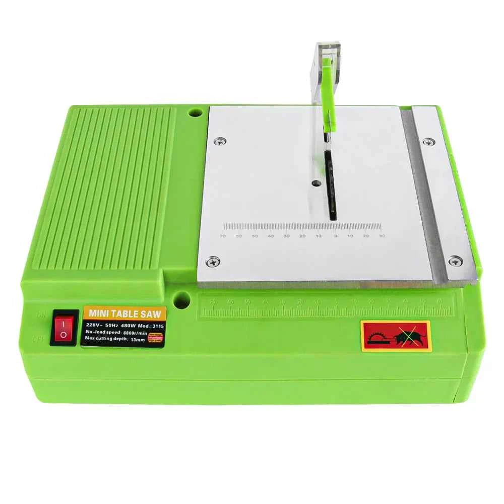 Scie Sur Table mini électrique verte avec capot transparent