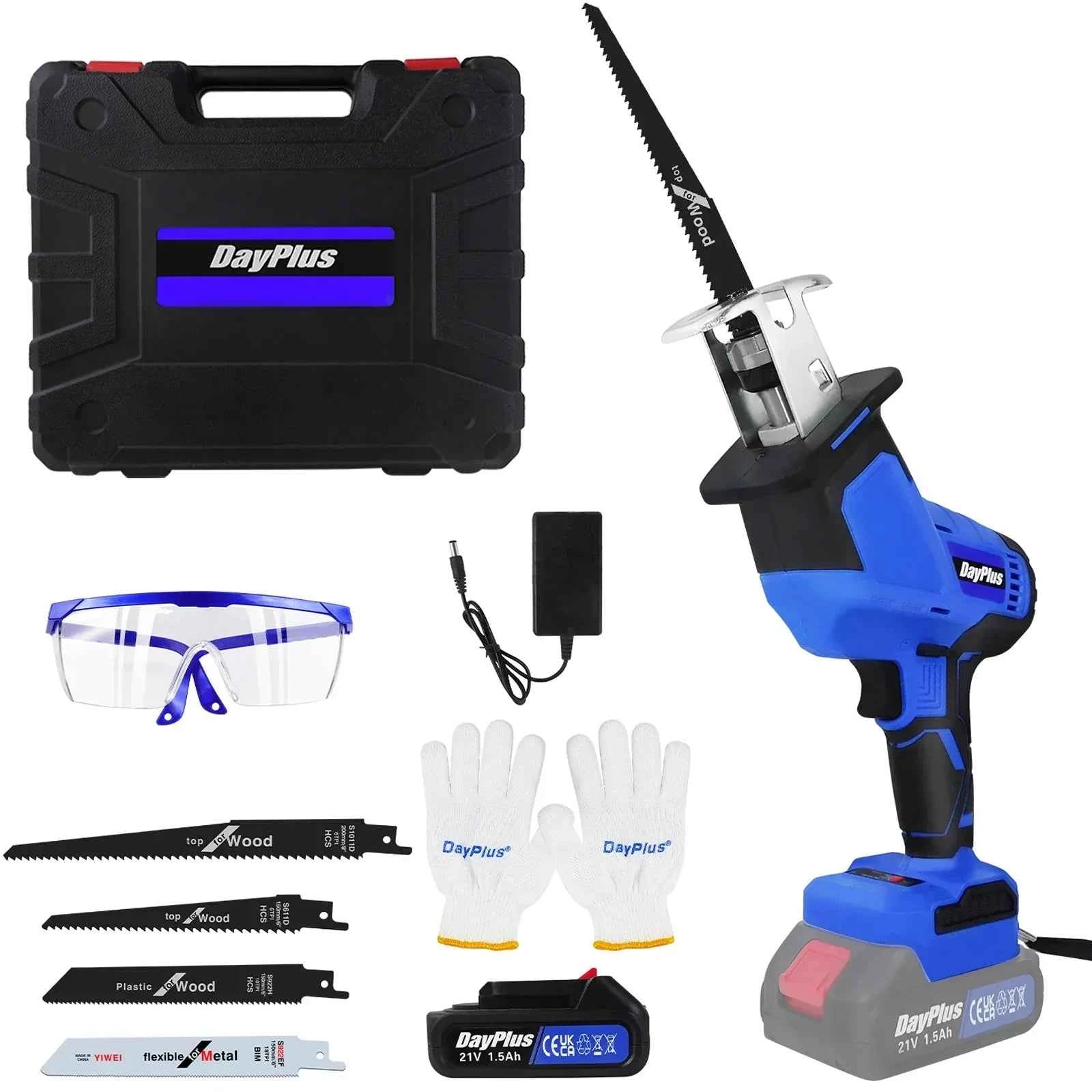 Scie Sabre sans fil bleue avec coffret noir