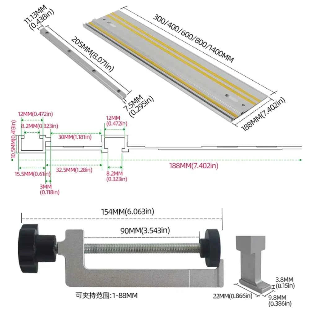 Guide De Scie à bois rails aluminium jaune